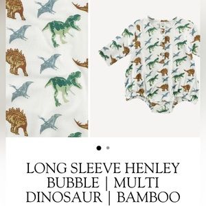 LONG SLEEVE HENLEY BUBBLE | MULTI DINOSAUR | BAMBOO nwt green blue orange Dino